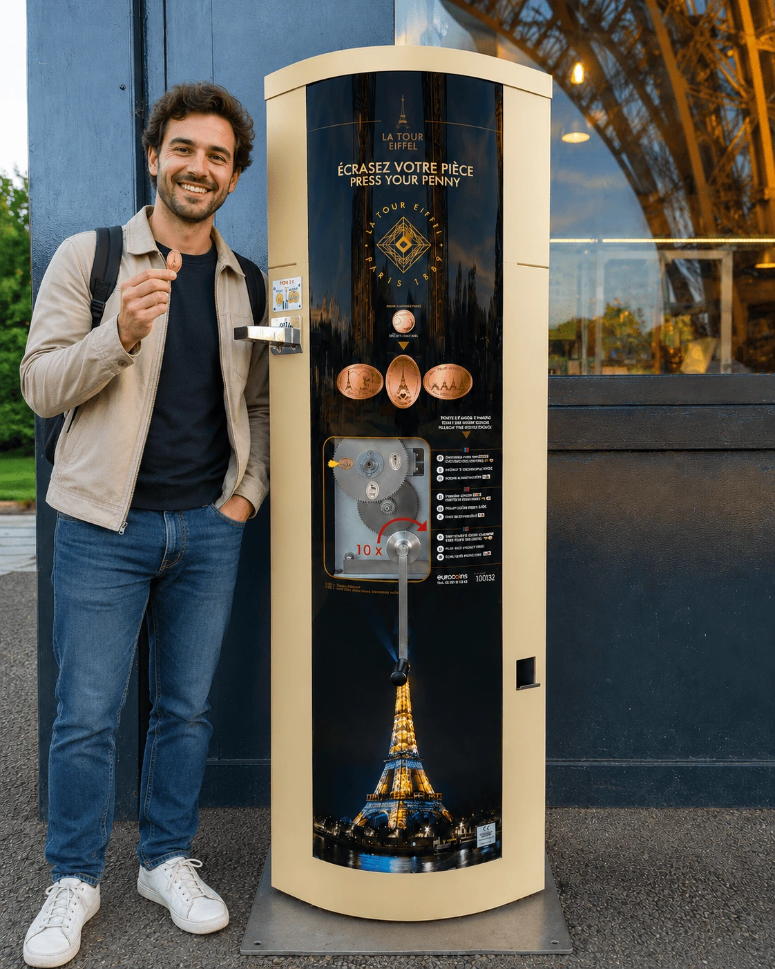 Souvenir coin machine near the Eiffel Tower in Paris